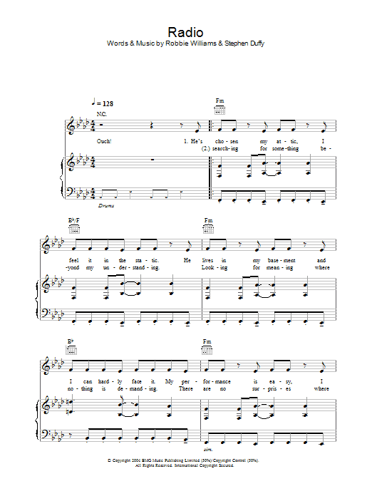 Robbie Williams Radio Sheet Music