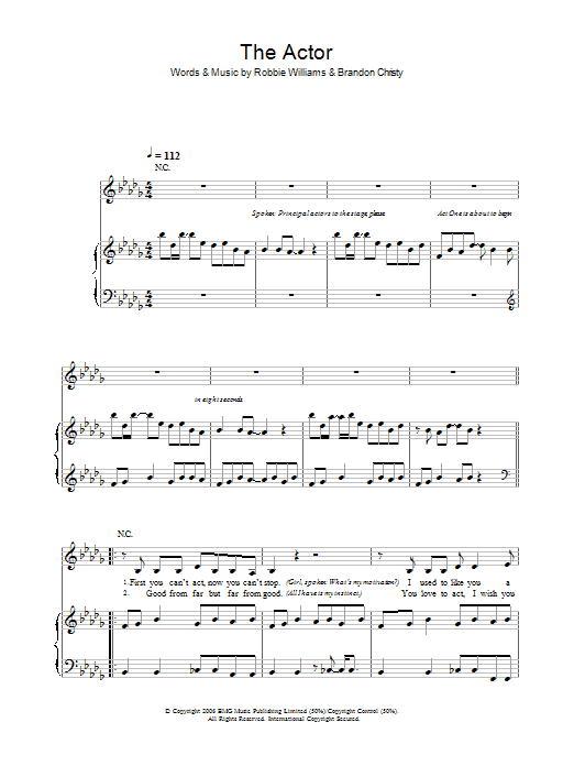 Robbie Williams The Actor Sheet Music