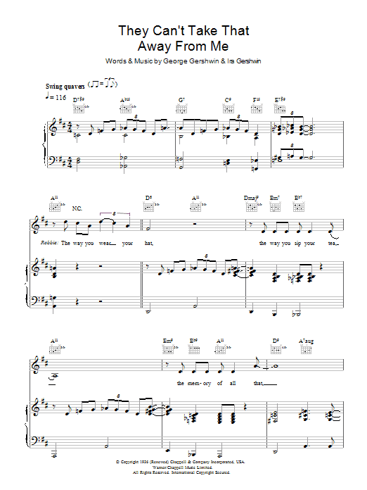 Robbie Williams They Can't Take That Away From Me Sheet Music