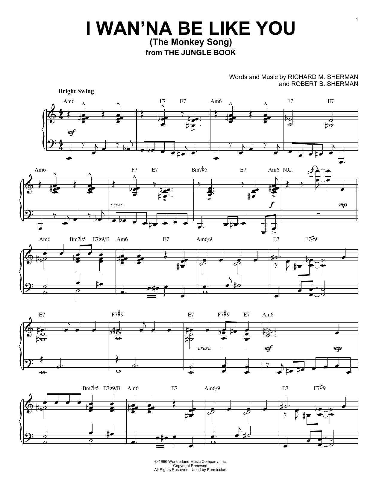 Robert B. Sherman I Wan'na Be Like You (The Monkey Song) [Jazz version] (from The Jungle Book) Sheet Music