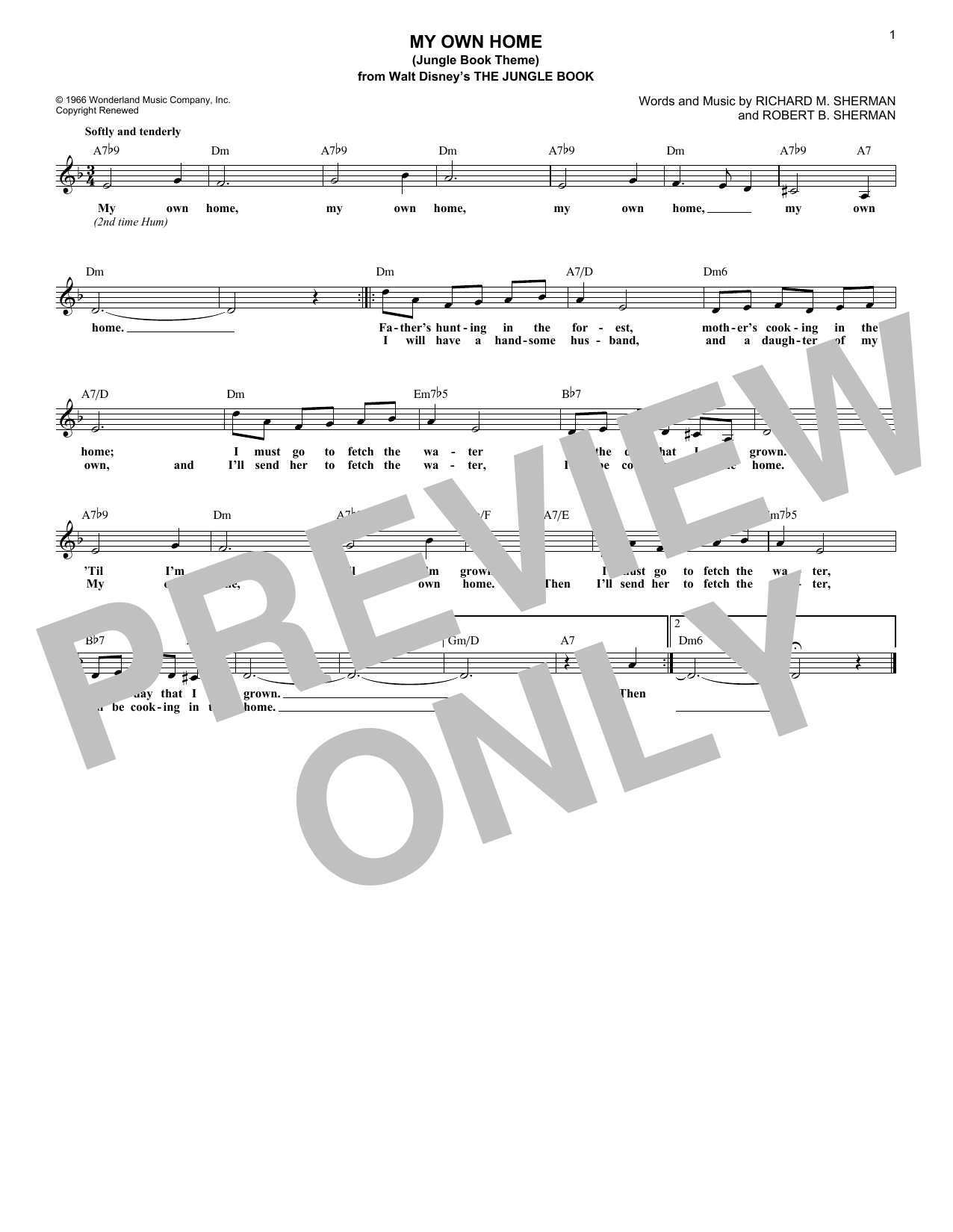 Robert B. Sherman My Own Home (Jungle Book Theme) Sheet Music