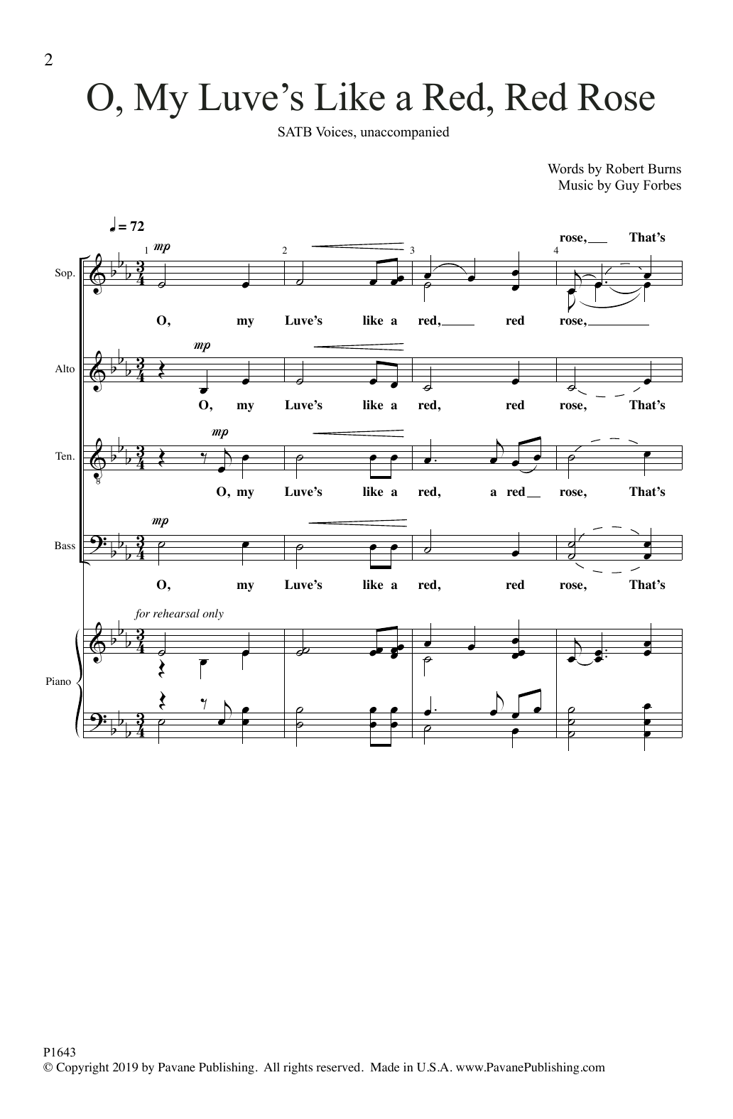 Robert Burns and Guy Forbes O, My Luve's Like a Red, Red Rose Sheet Music