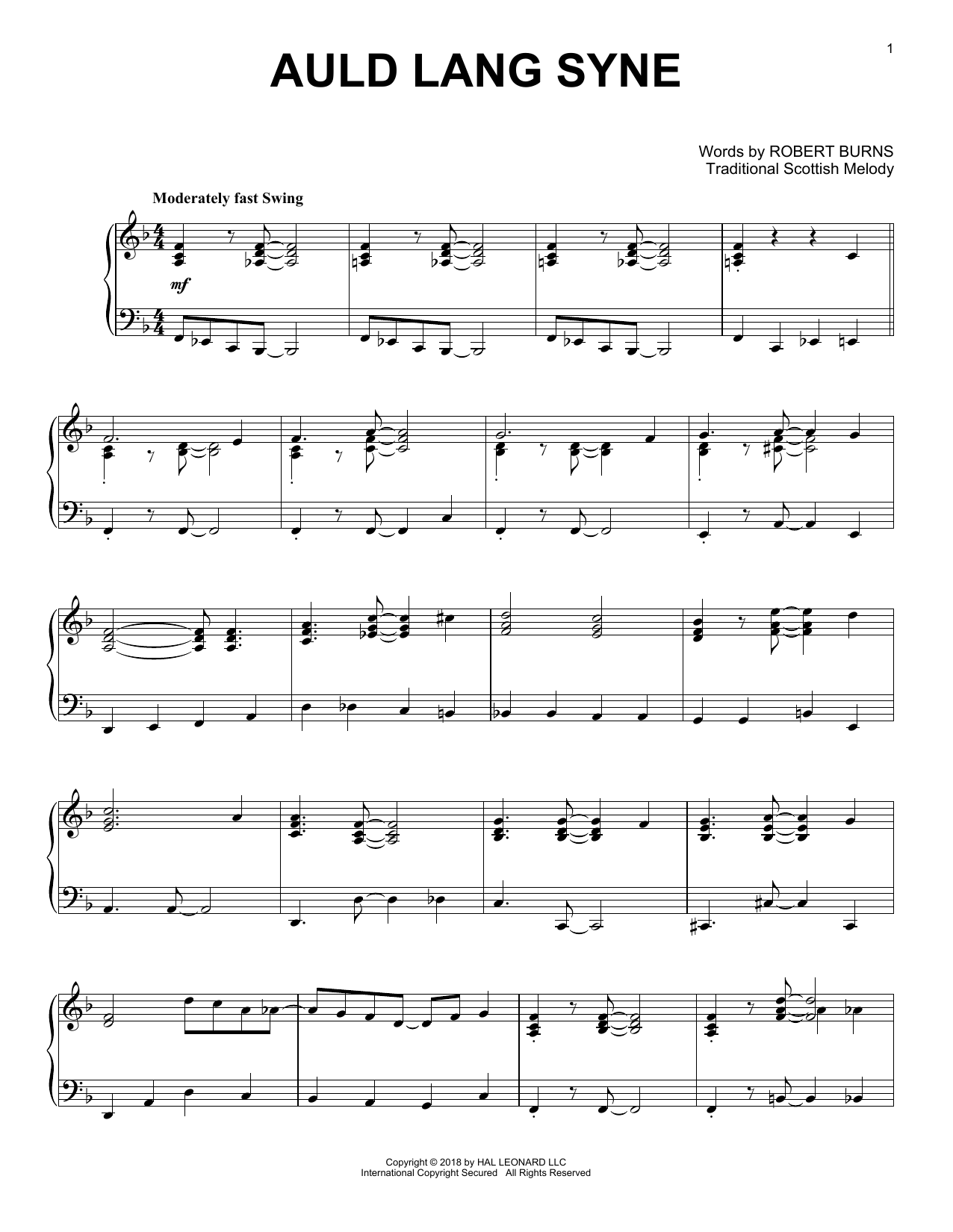 Robert Burns Auld Lang Syne [Jazz version] Sheet Music