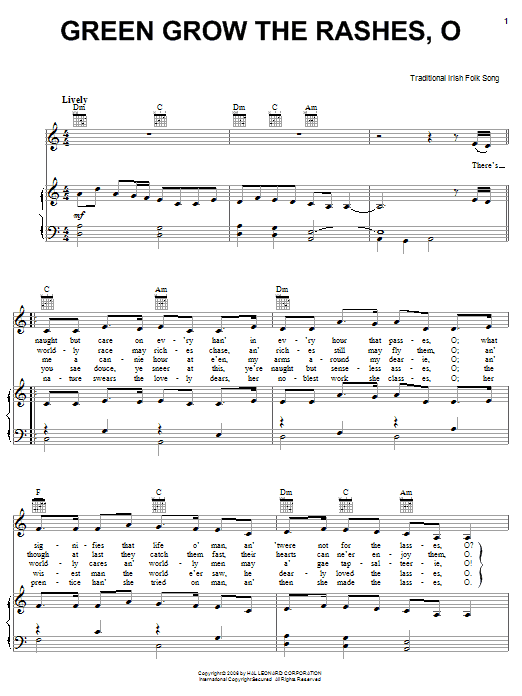 Irish Folksong Green Grow The Rushes-O Sheet Music