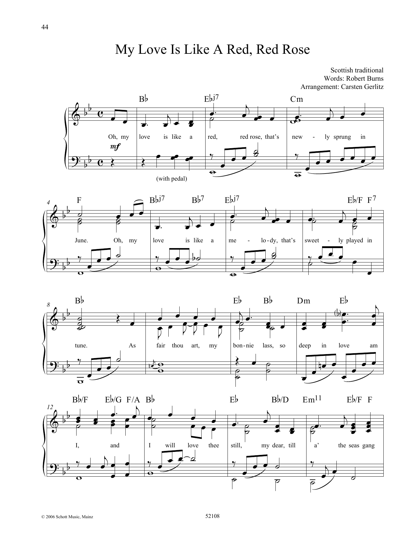 Robert Burns My Love Is like a Red, Red Rose Sheet Music