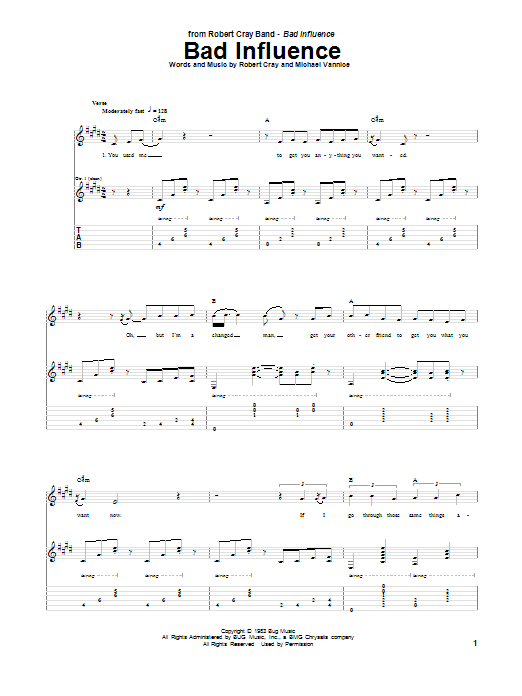 Robert Cray Bad Influence Sheet Music