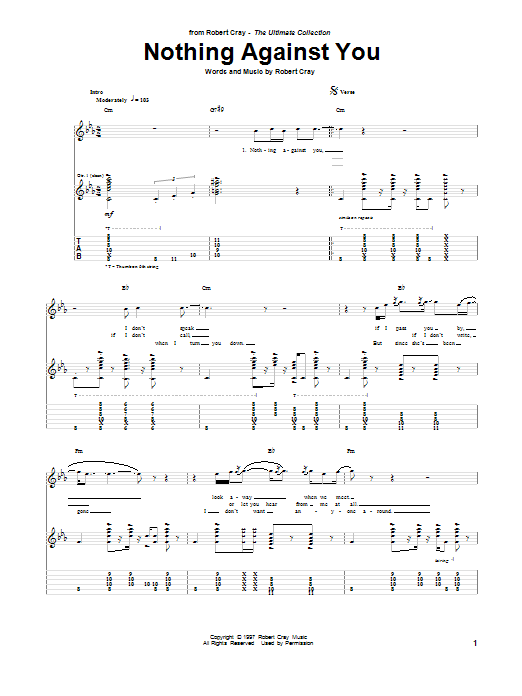 Robert Cray Nothing Against You Sheet Music