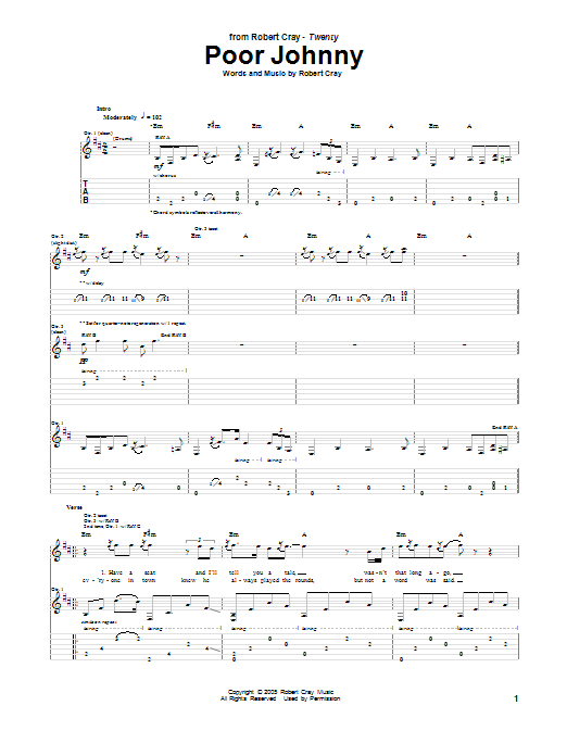 Robert Cray Poor Johnny Sheet Music