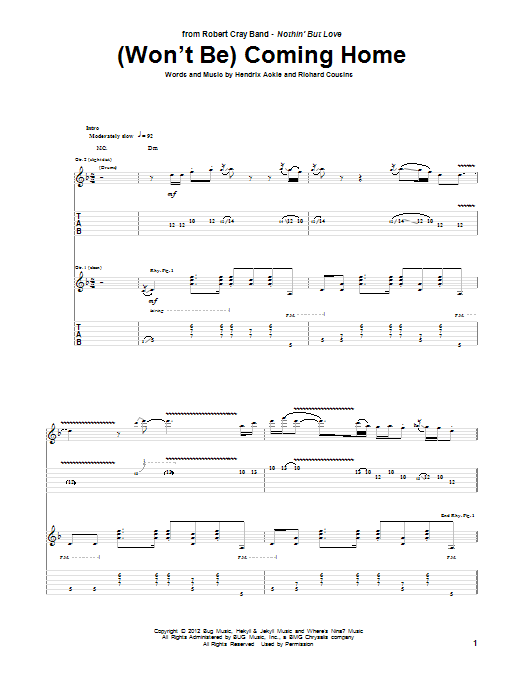 Robert Cray (Won't Be) Coming Home Sheet Music