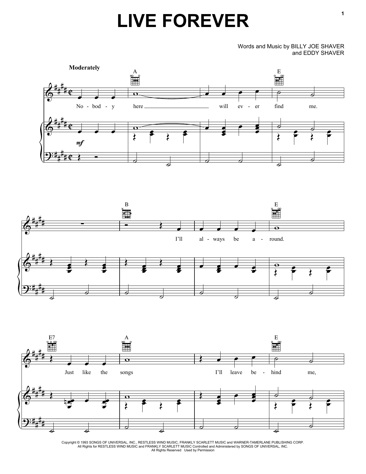 Robert Duvall Live Forever Sheet Music