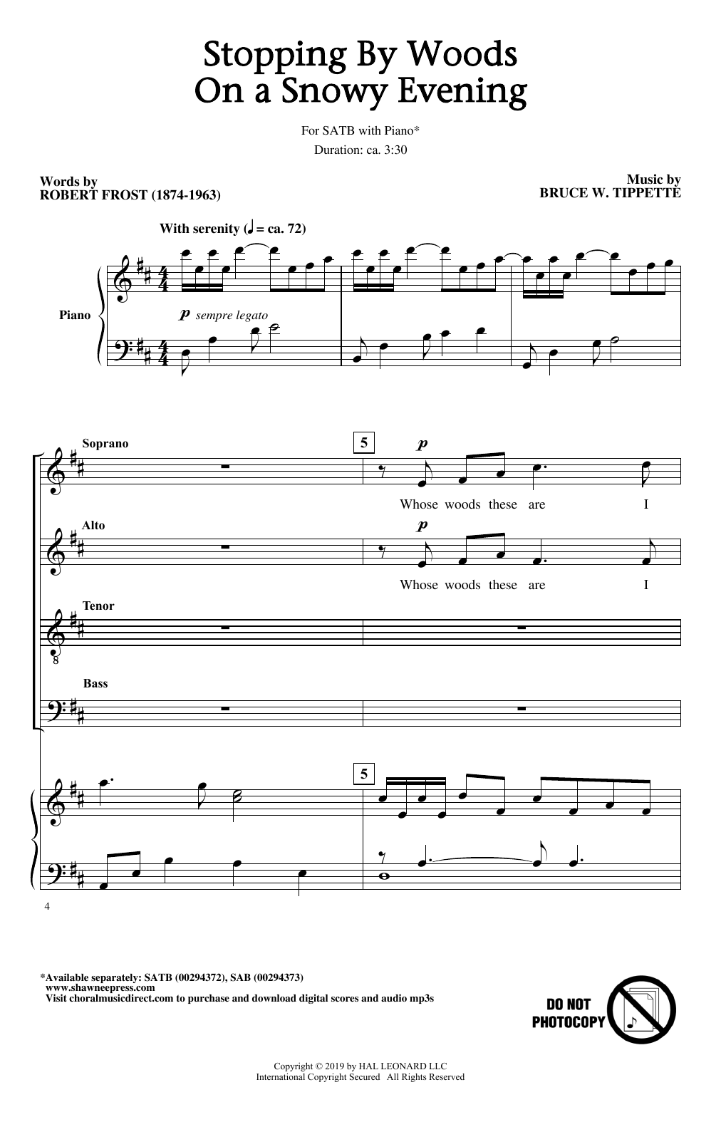 Robert Frost and Bruce W. Tippette Stopping By Woods On A Snowy Evening Sheet Music