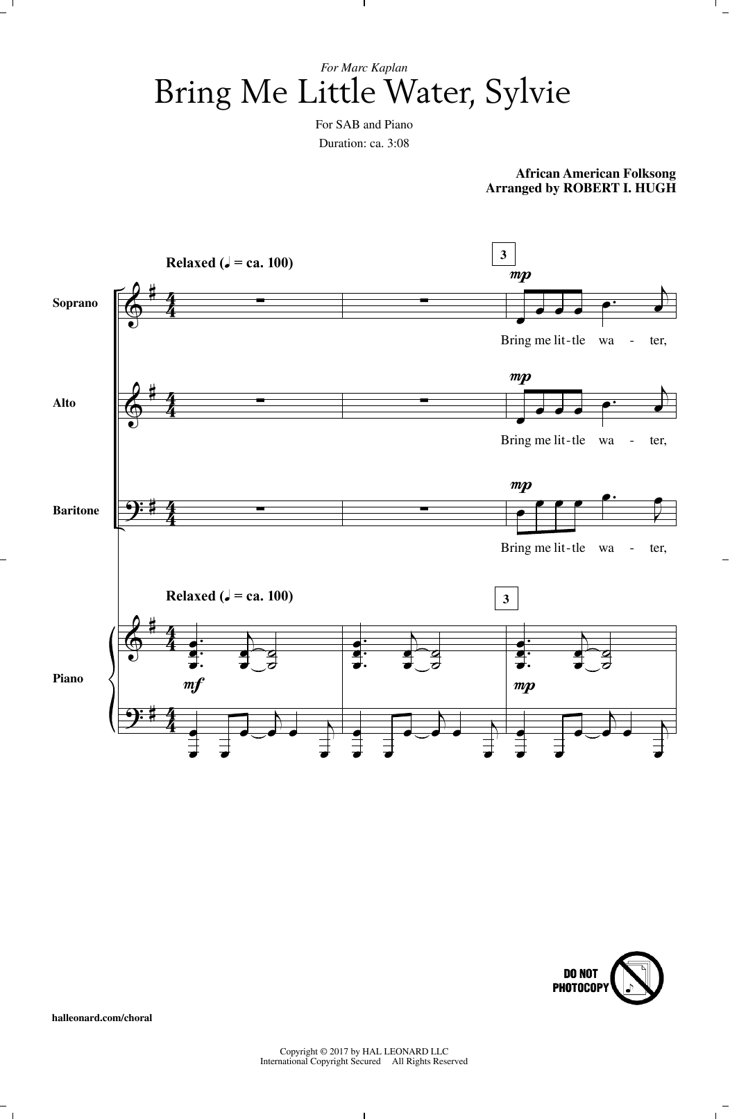 Robert I. Hugh Bring Me Little Water Sylvie Sheet Music