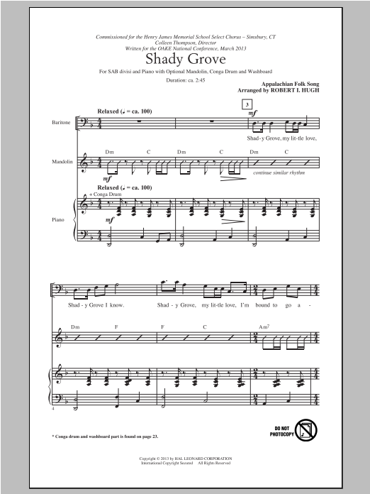 Robert I. Hugh Shady Grove Sheet Music