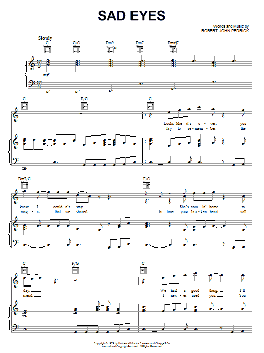 Robert John Sad Eyes Sheet Music