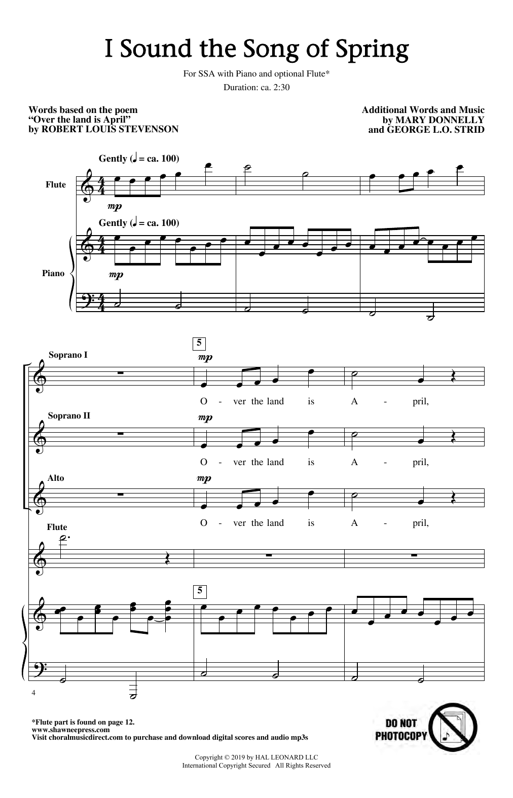 Robert Louis Stevenson I Sound The Song Of Spring Sheet Music