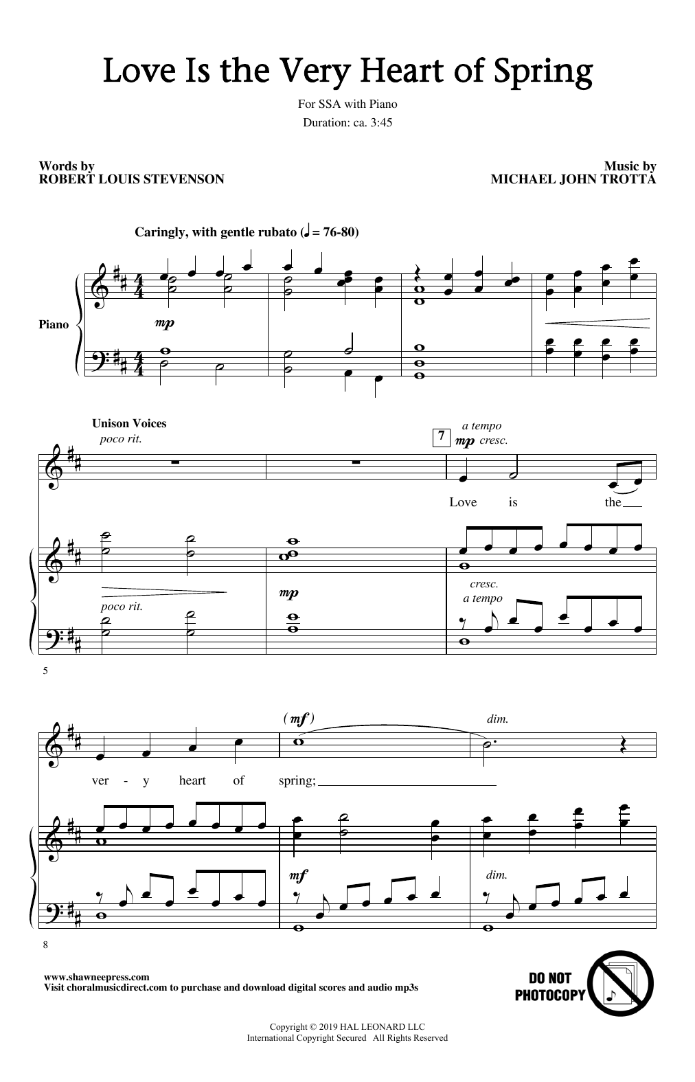 Robert Louis Stevenson Love Is The Very Heart Of Spring Sheet Music