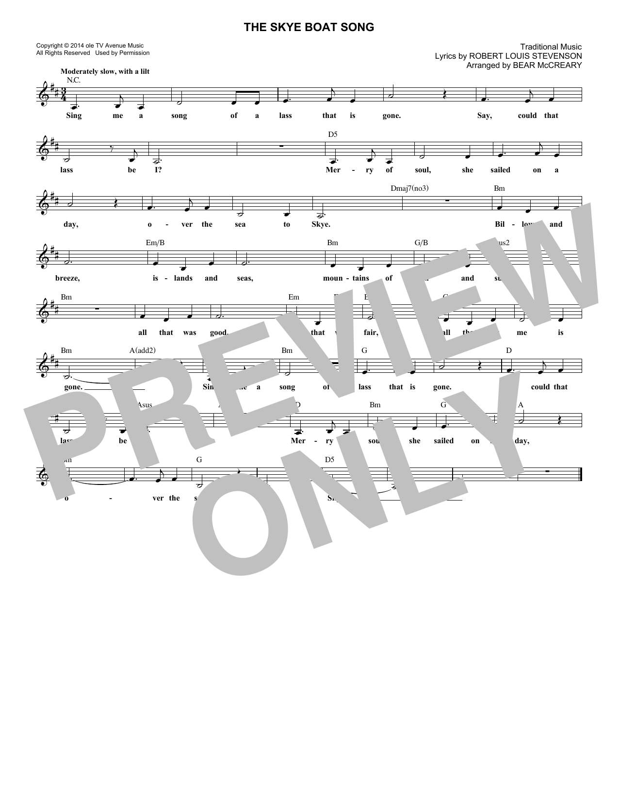 Robert Louis Stevenson The Skye Boat Song Sheet Music