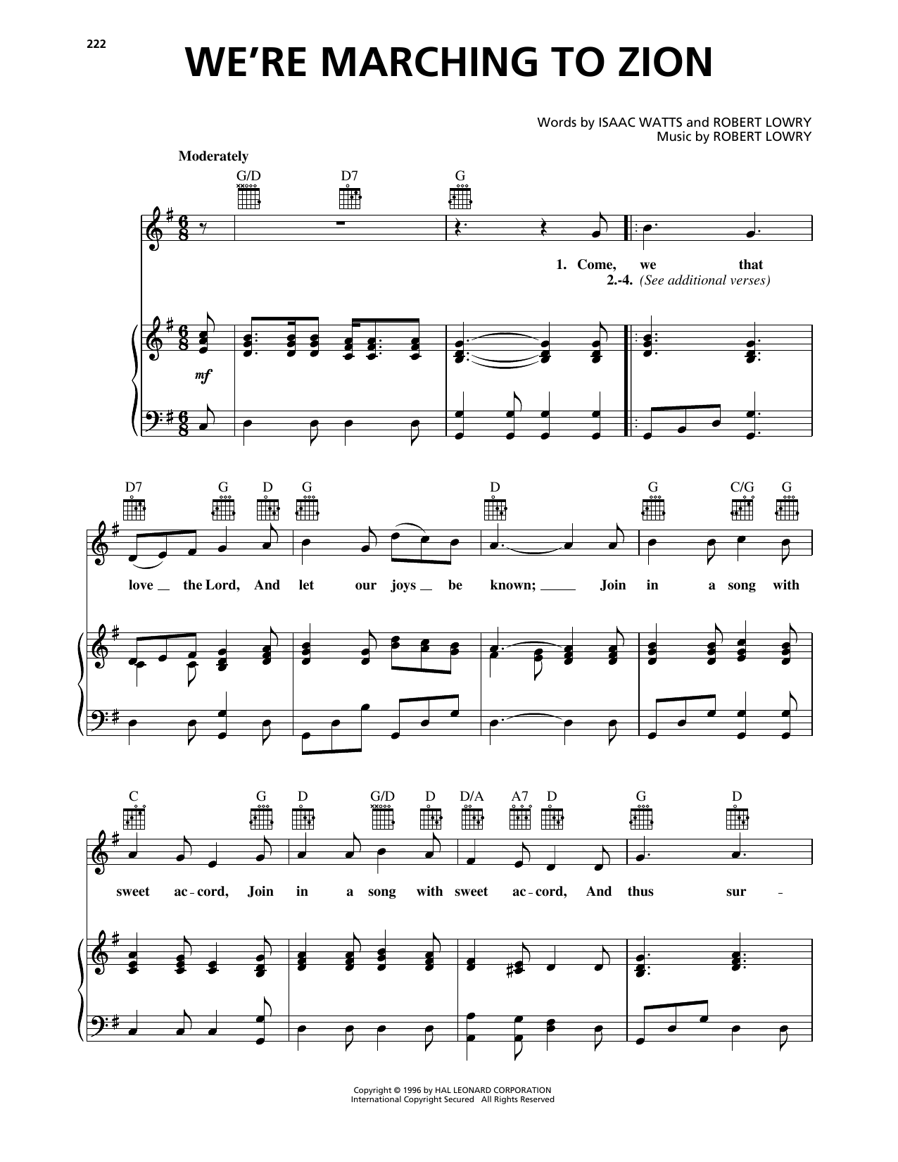 Robert Lowry We're Marching to Zion Sheet Music