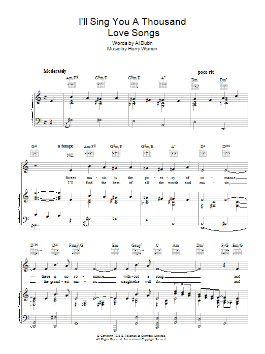 Robert Paige I'll Sing You A Thousand Love Songs Sheet Music
