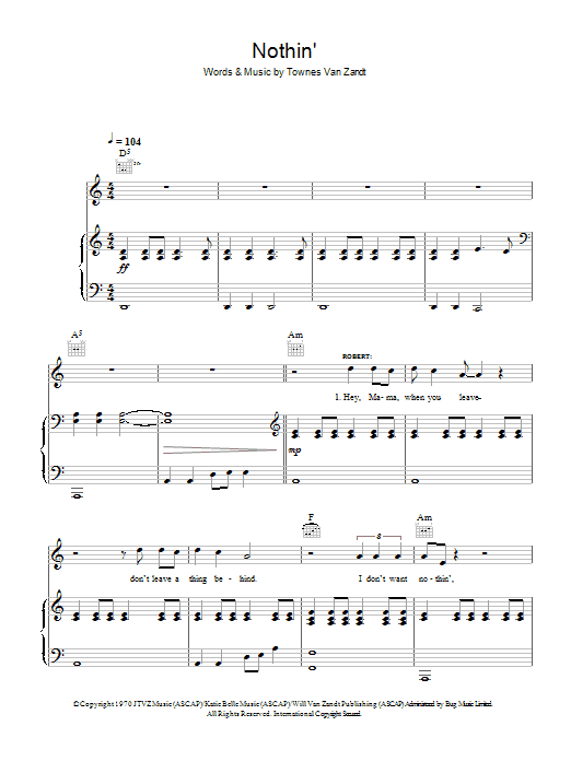 Robert Plant & Alison Krauss Nothin' Sheet Music