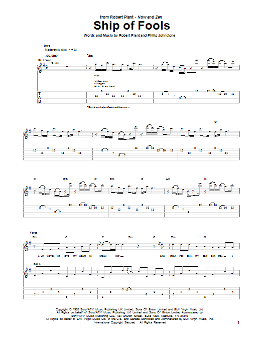 Robert Plant Ship Of Fools Sheet Music