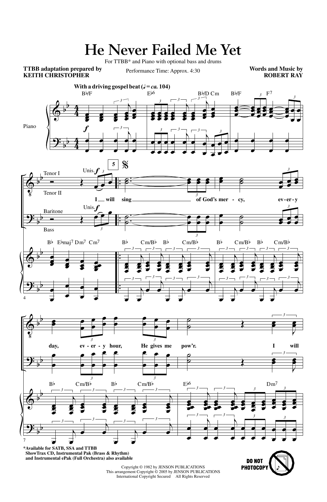 Robert Ray He Never Failed Me Yet (arr. Keith Christopher) Sheet Music