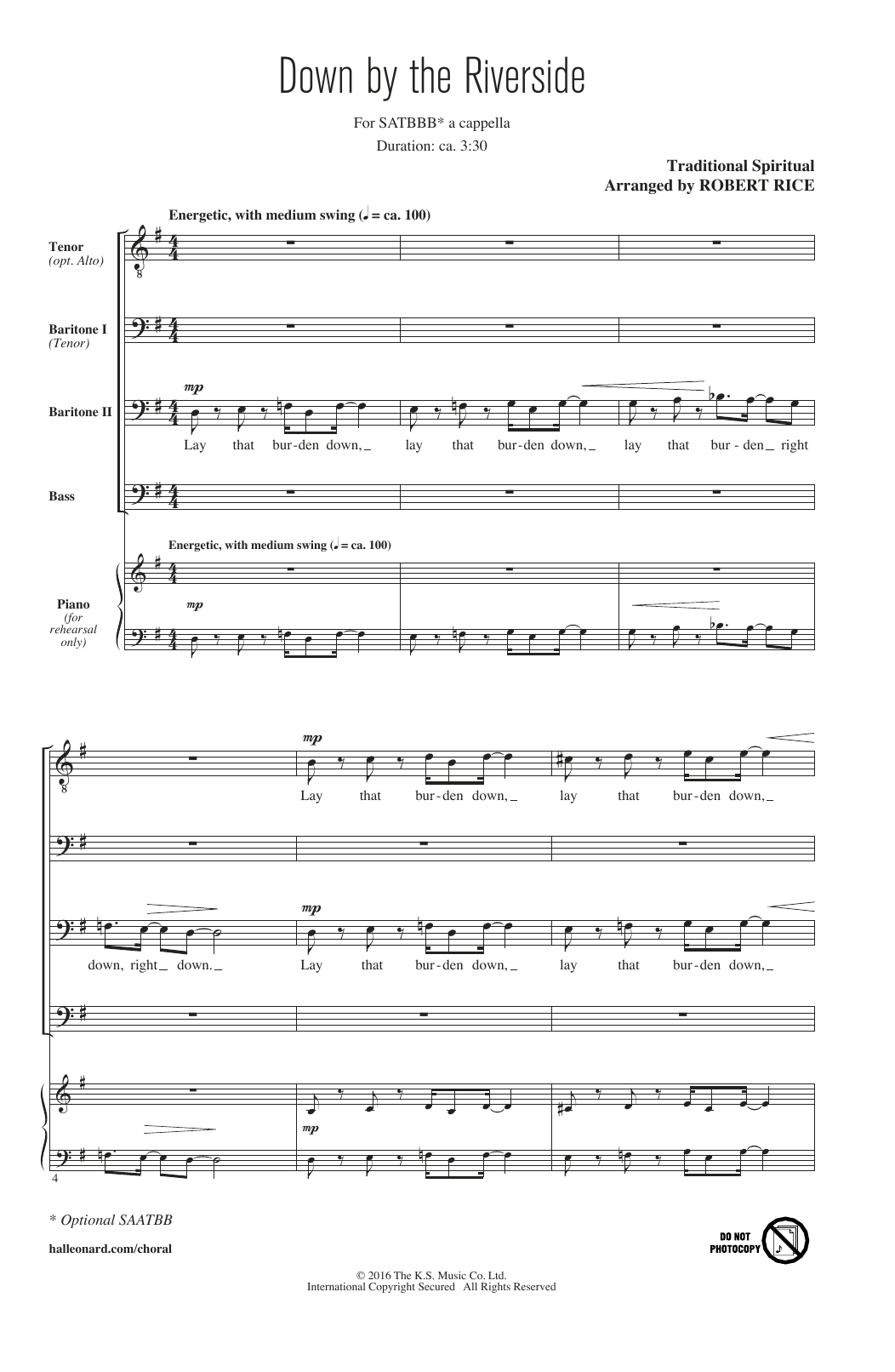 Robert Rice Down By The Riverside Sheet Music