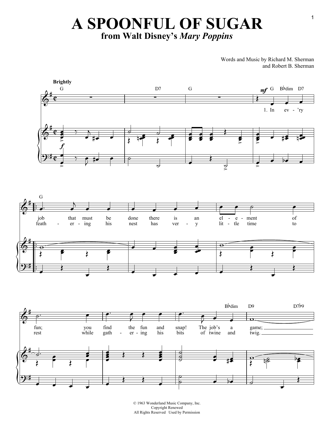 Sherman Brothers A Spoonful Of Sugar (from Mary Poppins) Sheet Music