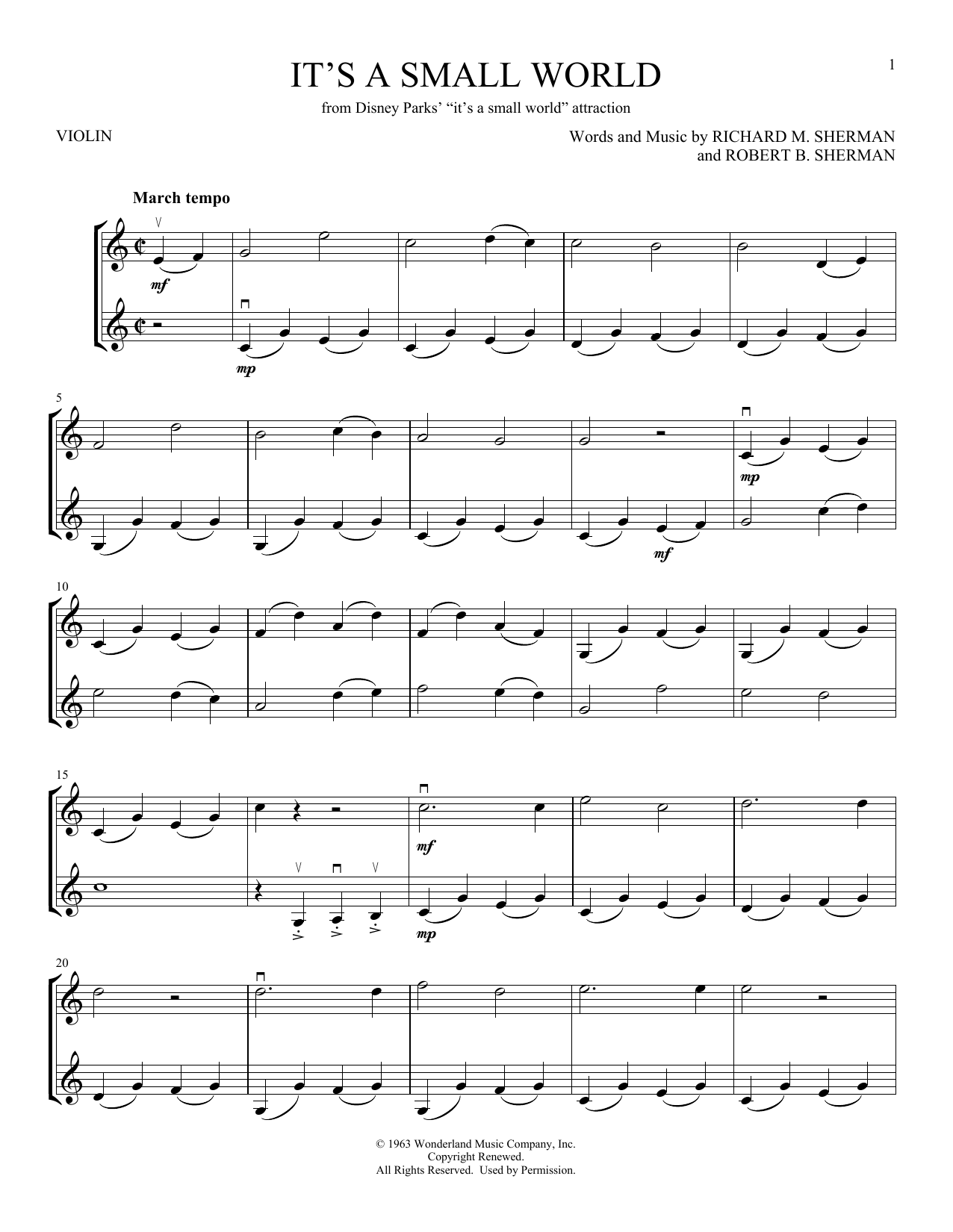 Sherman Brothers It's A Small World Sheet Music
