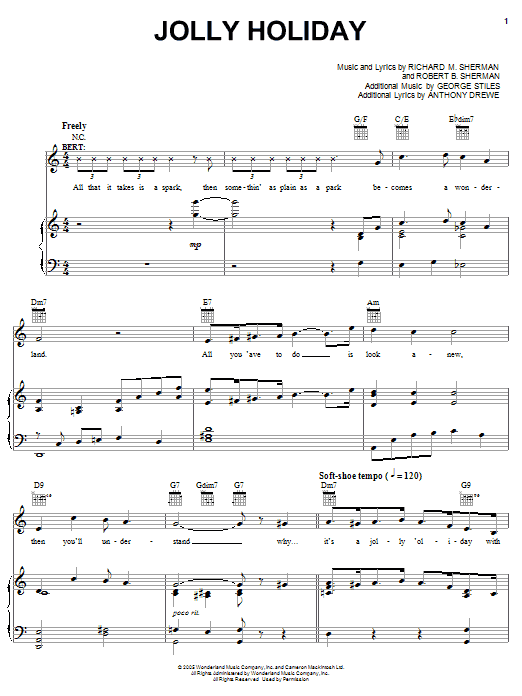 Sherman Brothers Jolly Holiday Sheet Music