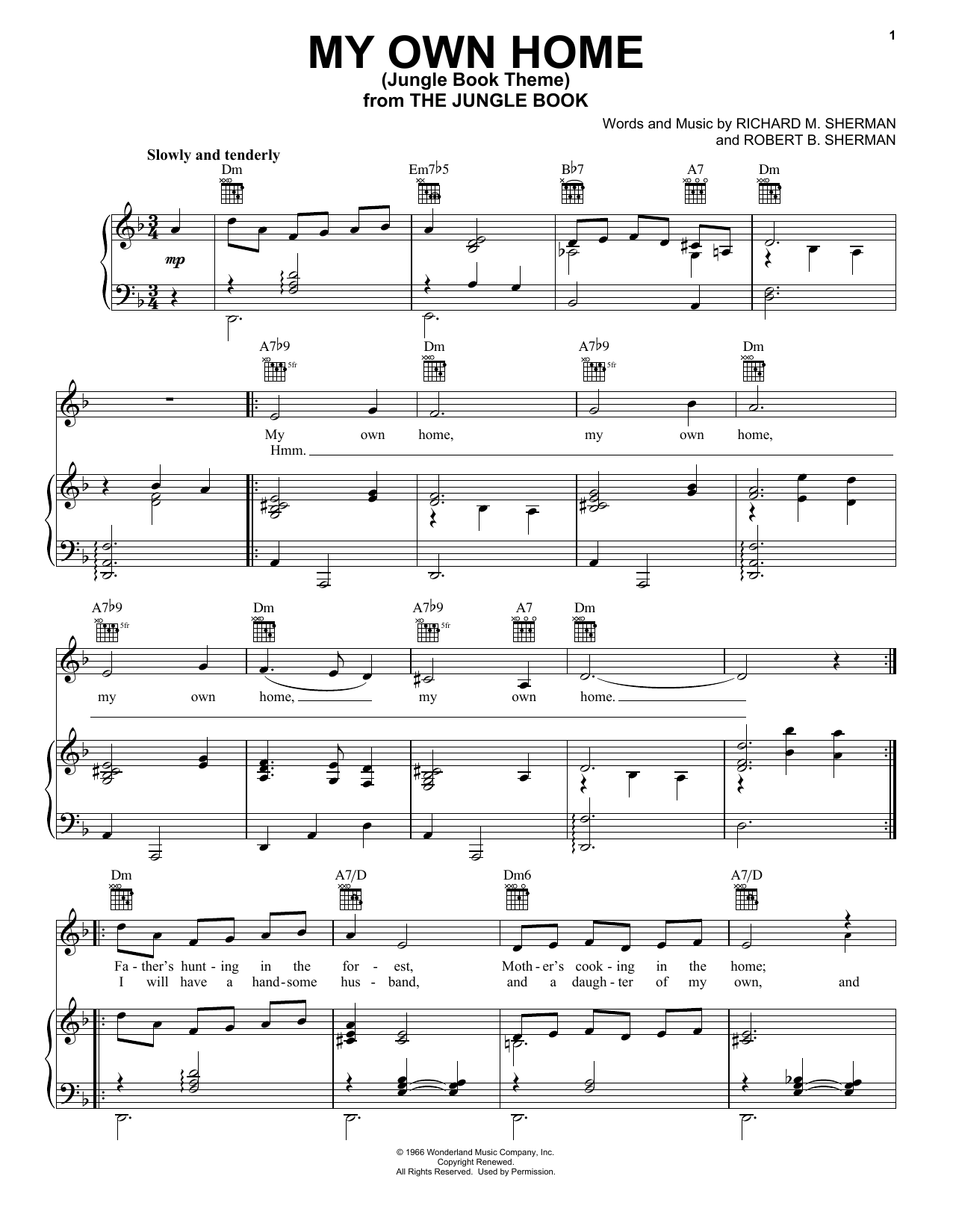 Sherman Brothers My Own Home (Jungle Book Theme) Sheet Music