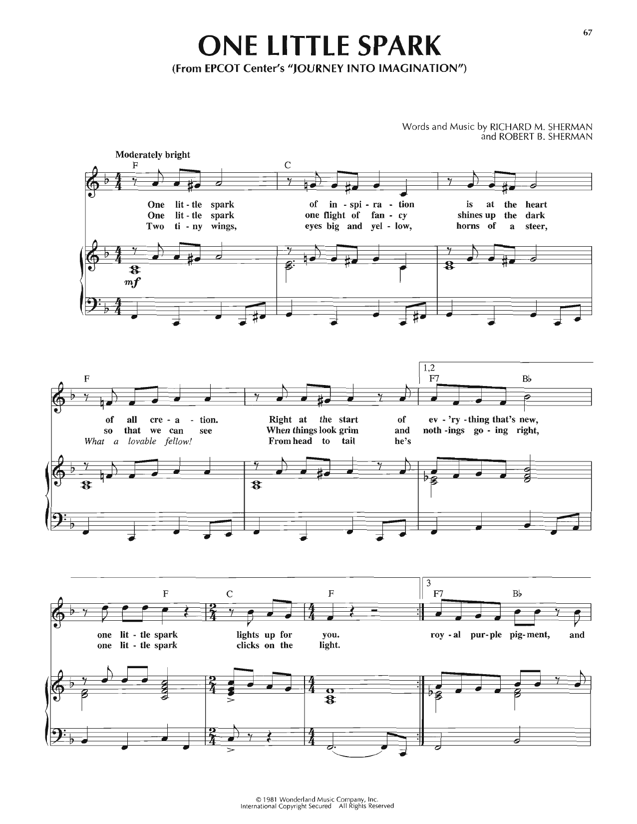Sherman Brothers One Little Spark Sheet Music