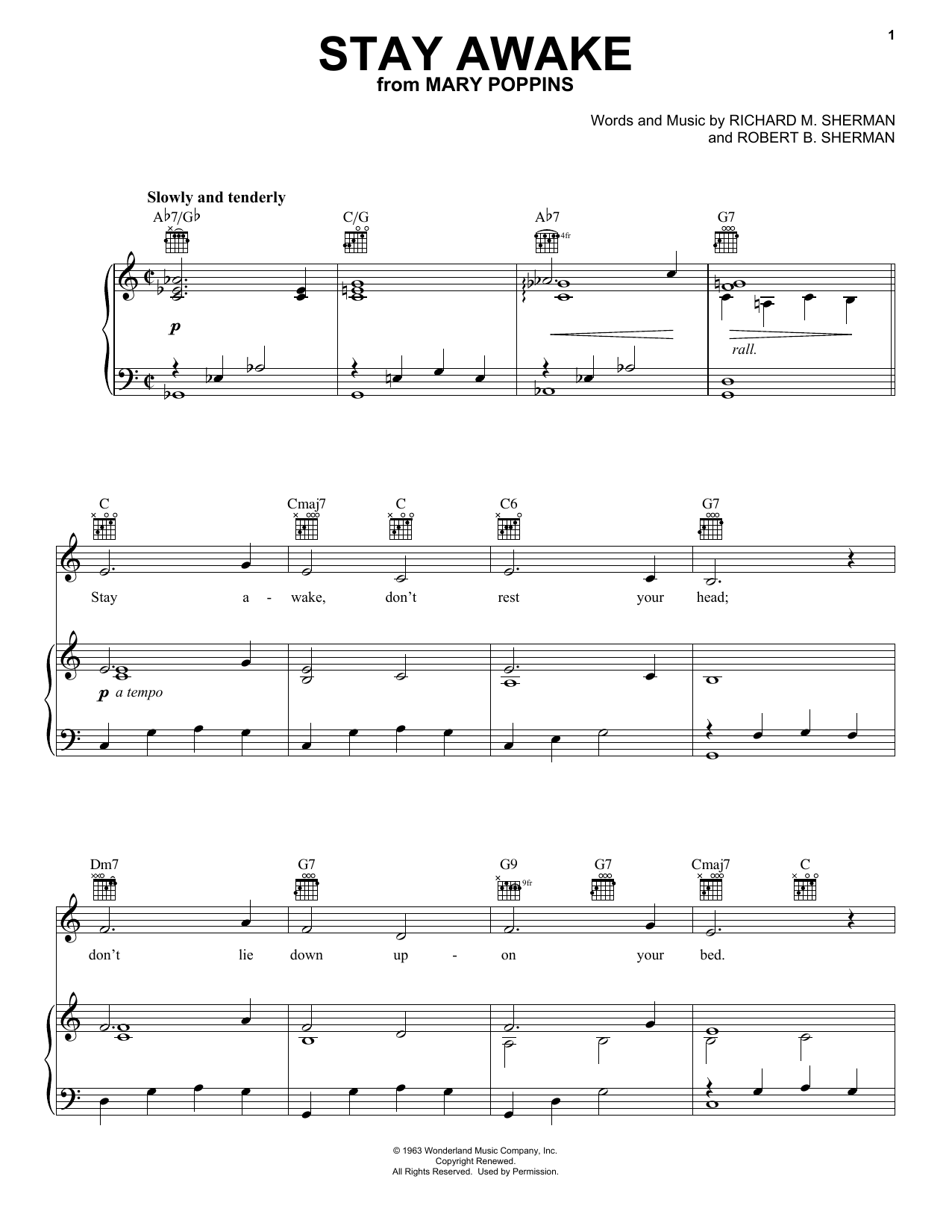 Sherman Brothers Stay Awake (from Mary Poppins) Sheet Music