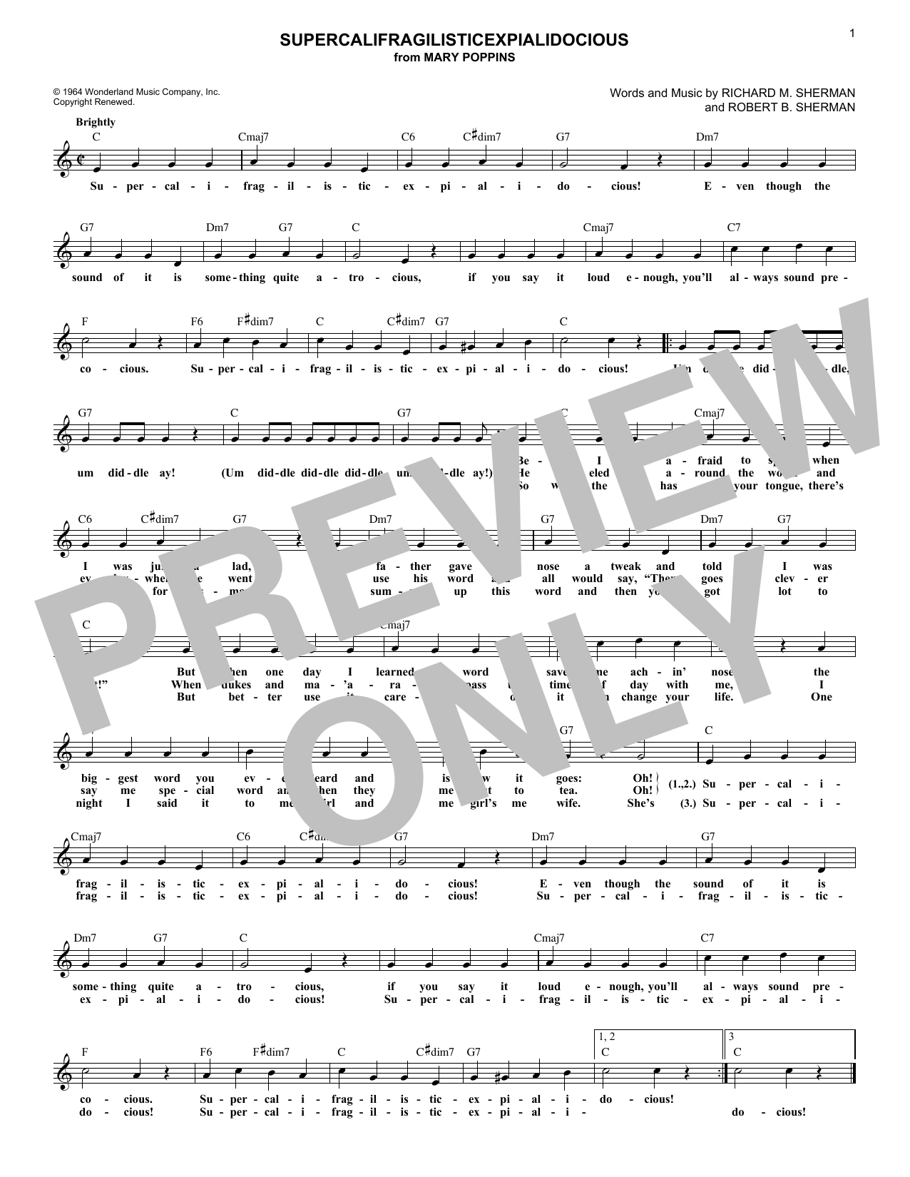 Sherman Brothers Supercalifragilisticexpialidocious (from Mary Poppins) Sheet Music