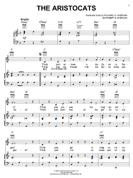 Sherman Brothers The Aristocats Sheet Music