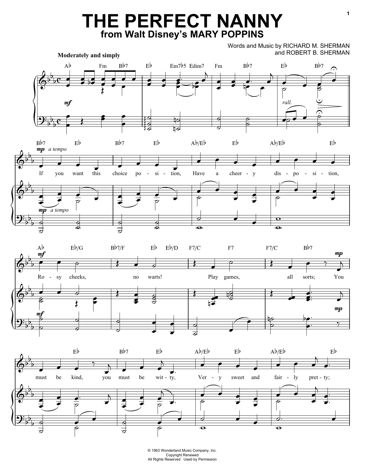 Sherman Brothers The Perfect Nanny Sheet Music