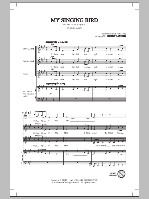 Robert S. Cohen My Singing Bird Sheet Music