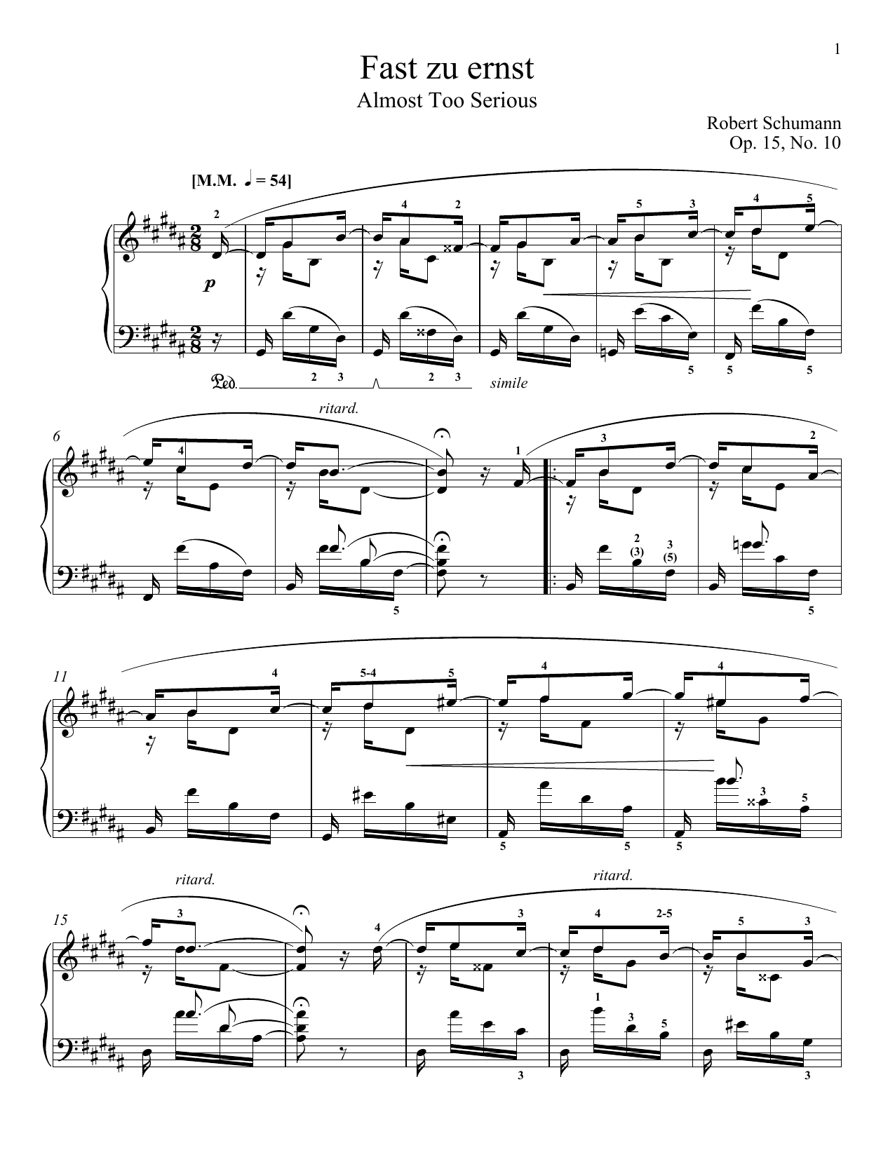 Robert Schumann Almost Too Serious, Op. 15, No. 10 Sheet Music