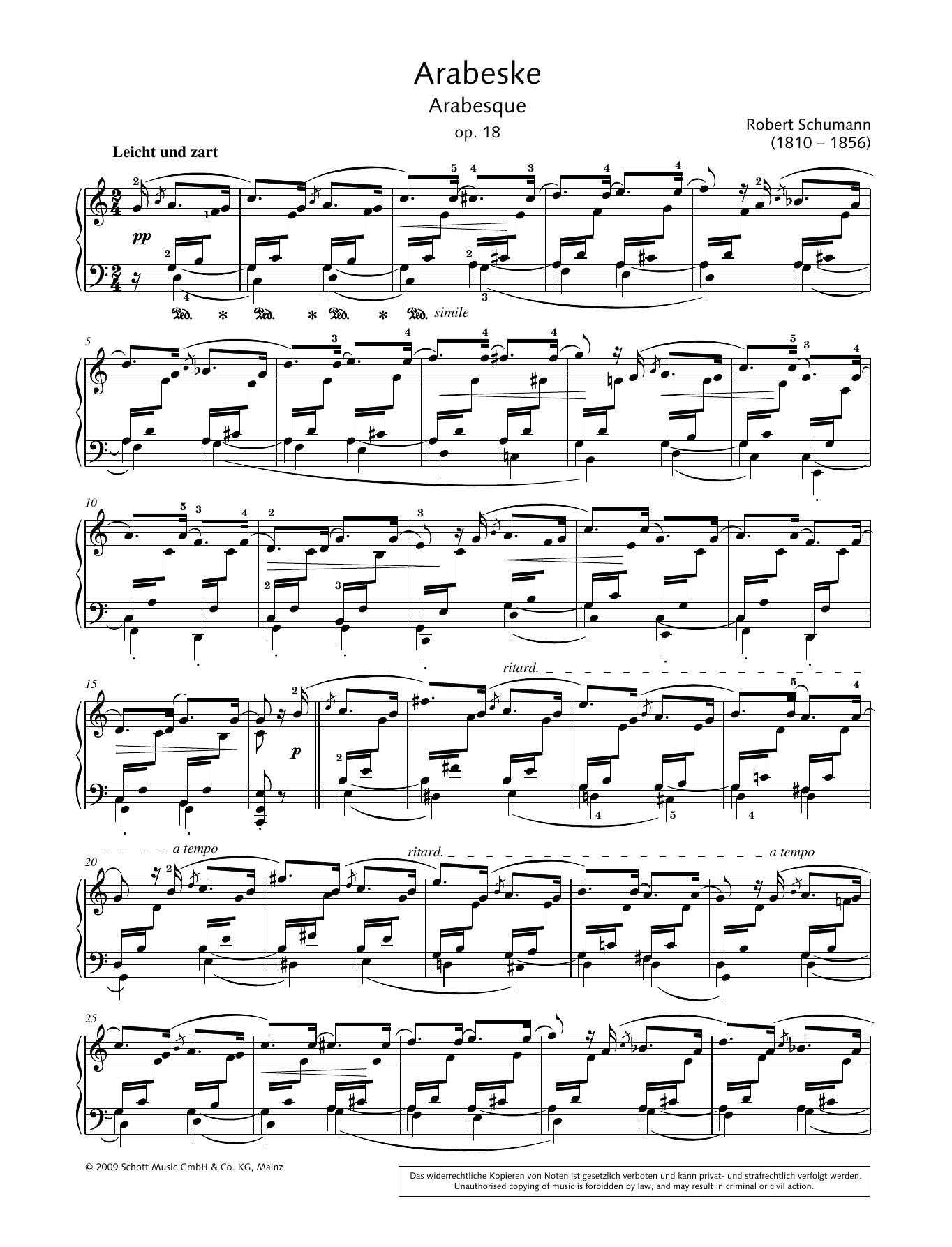 Robert Schumann Arabesque Sheet Music