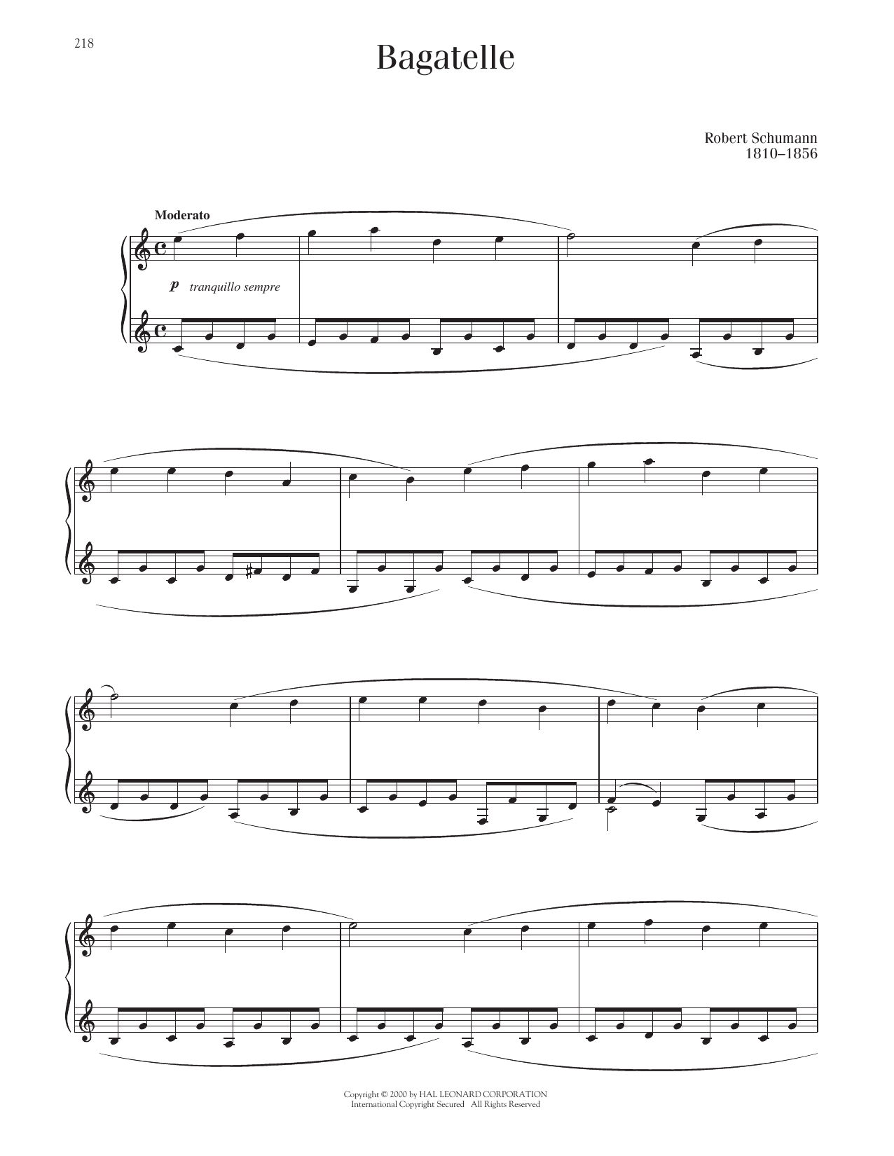 Robert Schumann Bagatelle Sheet Music
