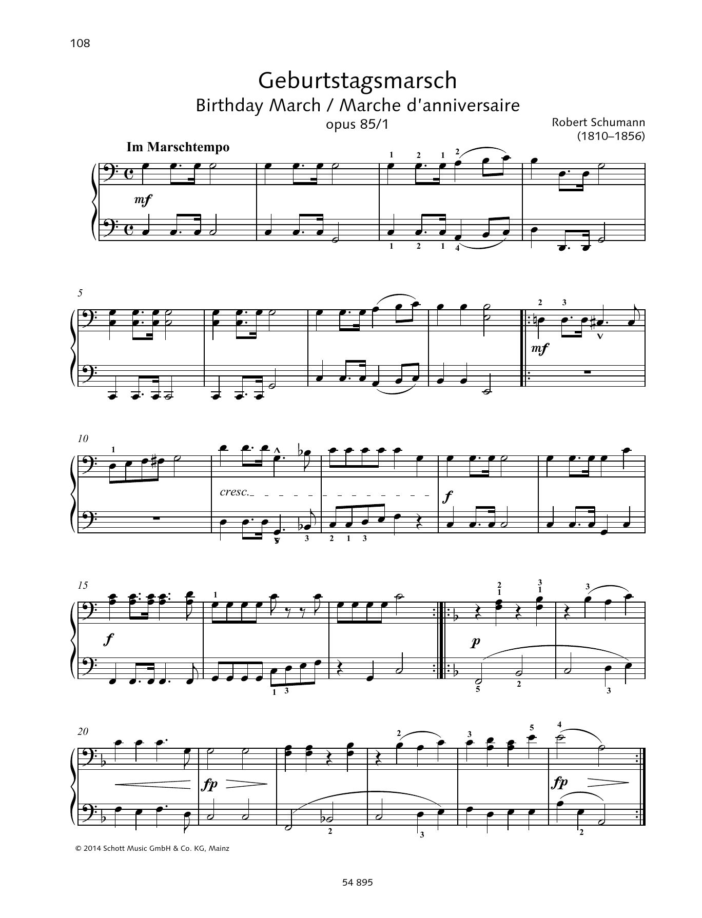 Robert Schumann Birthday March op. 85 No. 1 Sheet Music