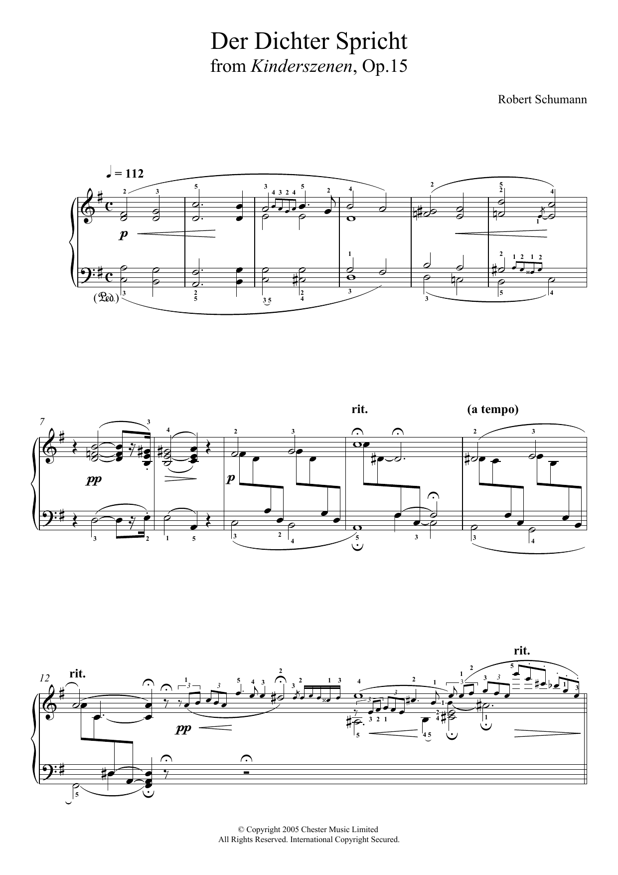 Robert Schumann Der Dichter Spricht Sheet Music