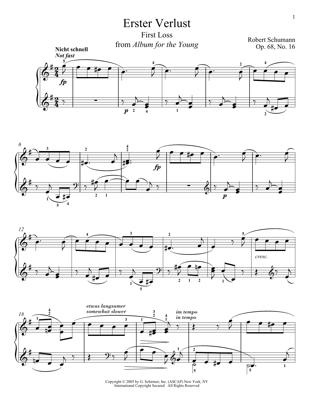 Robert Schumann First Loss, Op. 68, No. 16 Sheet Music