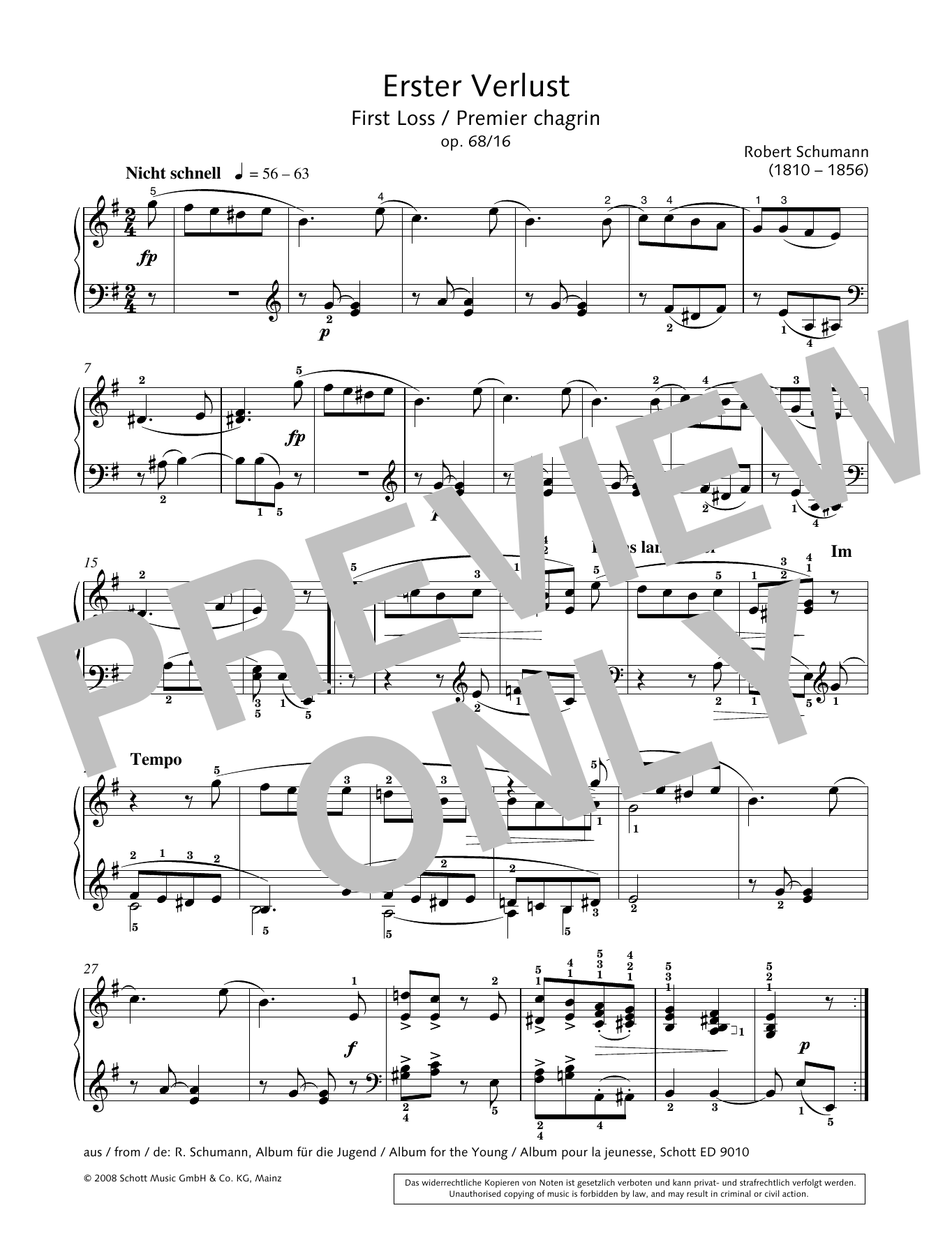 Robert Schumann First Loss Sheet Music