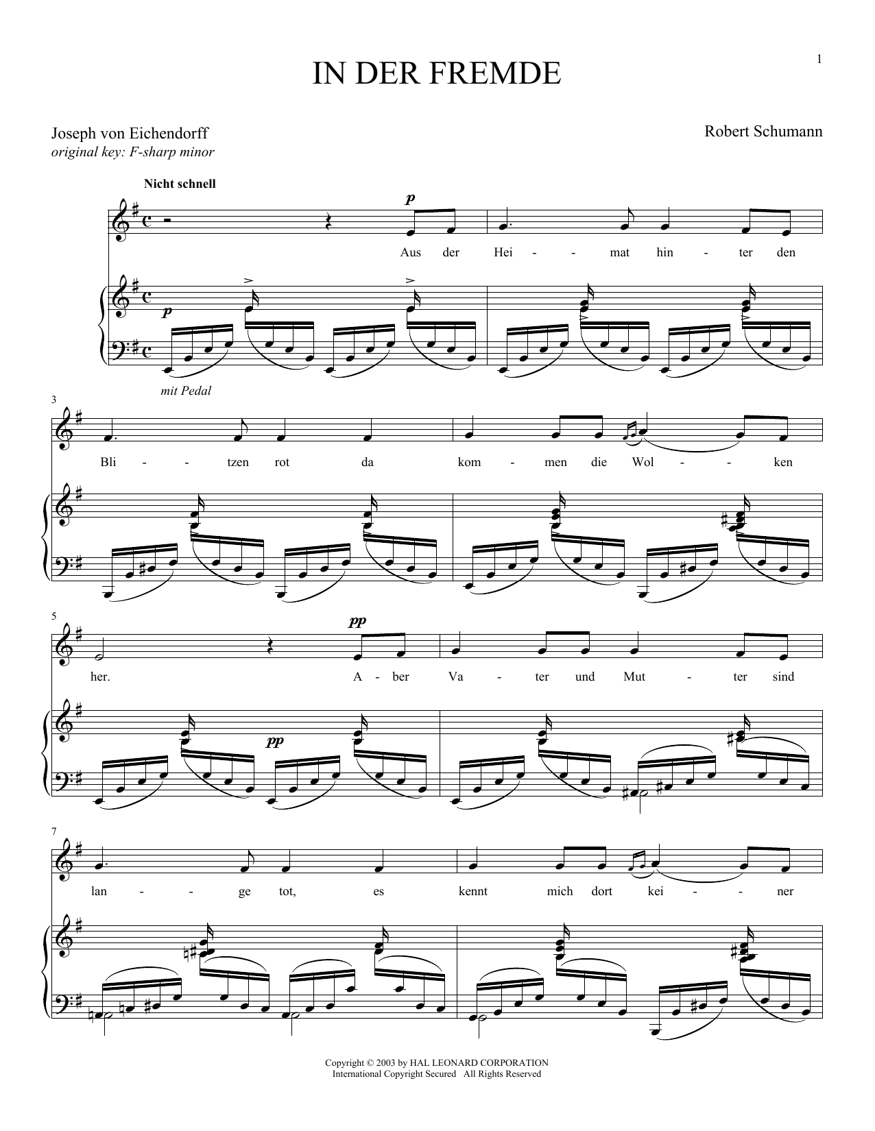 Robert Schumann In Der Fremde (In A Foreign Land) Sheet Music