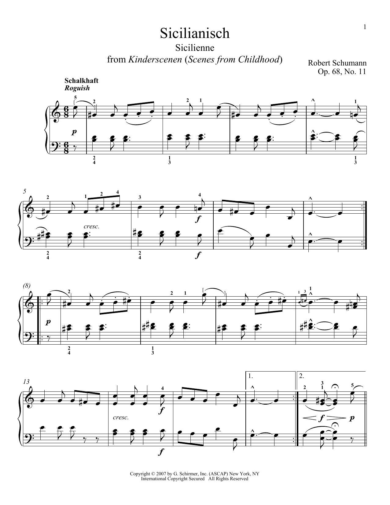 Robert Schumann Sicilienne, Op. 68, No. 11 Sheet Music