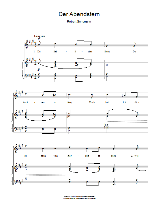 Robert Schumann The Evening Star (Der Abendstern) Sheet Music