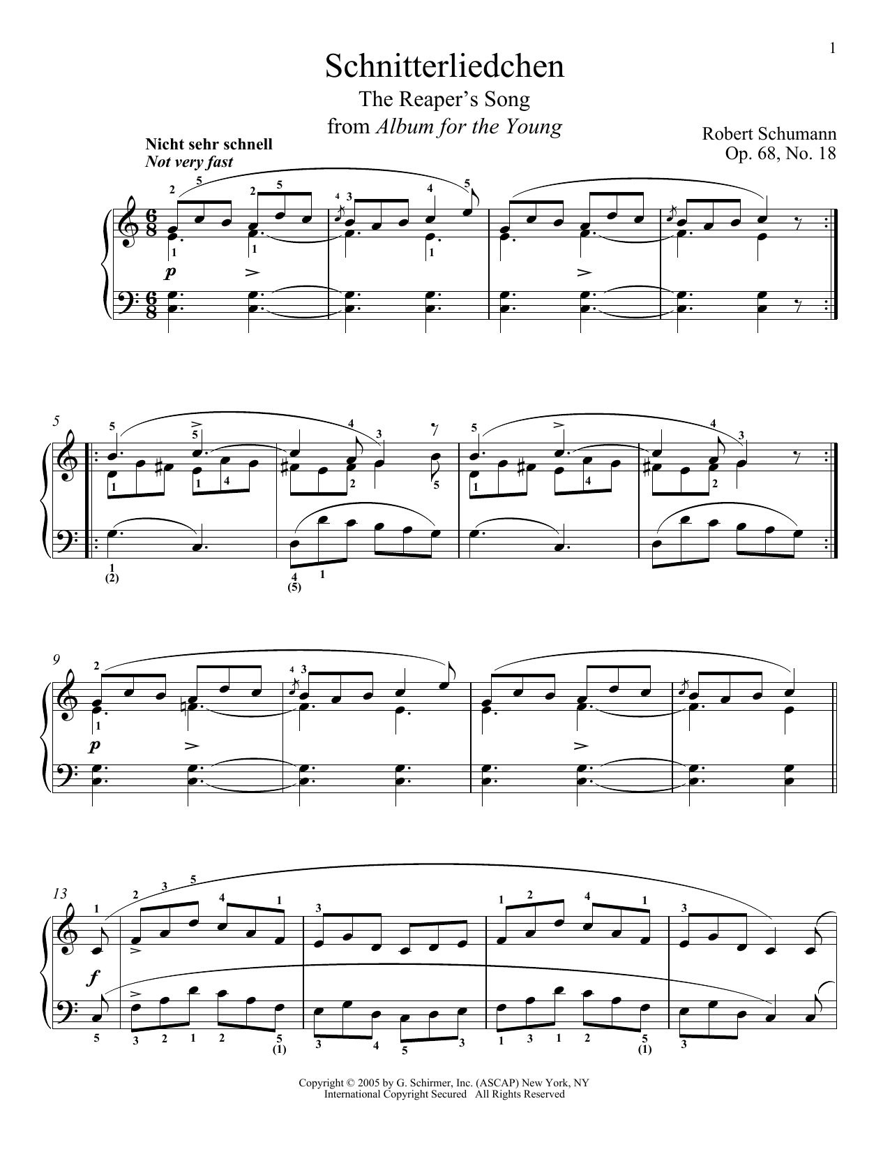 Robert Schumann The Reaper's Song, Op. 68, No. 18 (Schnitterliedchen) Sheet Music