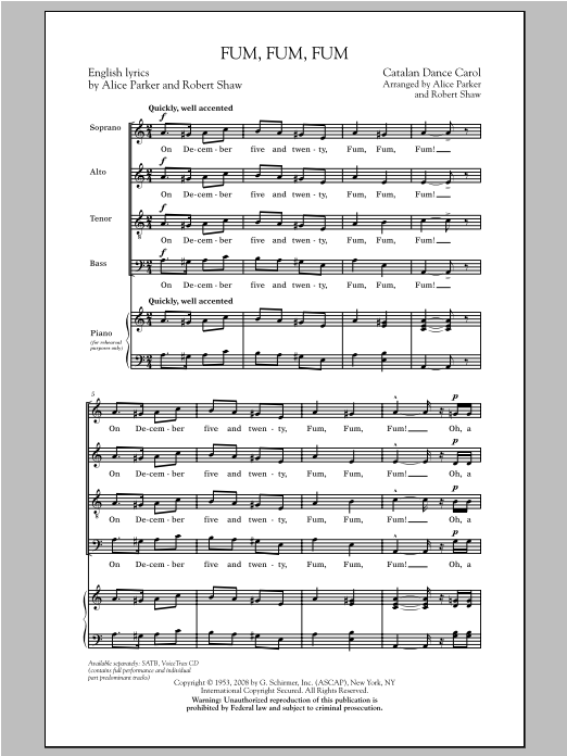 Robert Shaw Fum, Fum, Fum Sheet Music