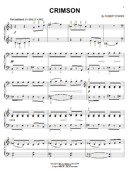 Robert Starer Crimson Sheet Music